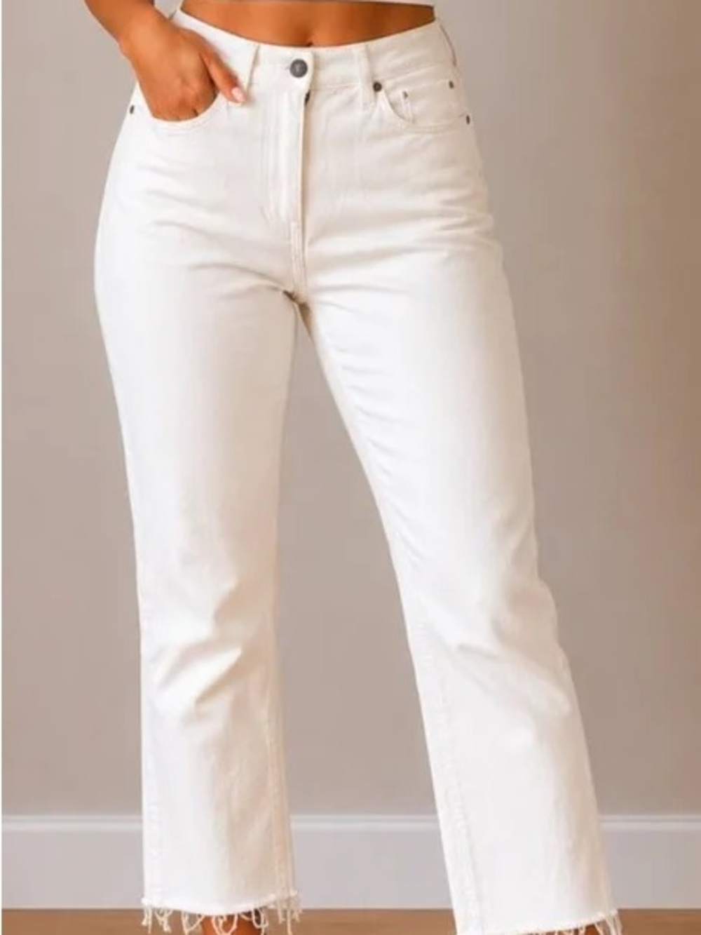 NYDJ White Wide Leg Frayed Hem Jeans